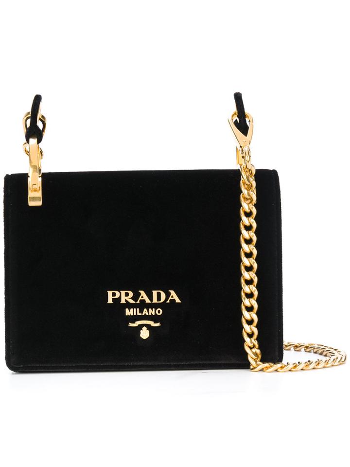 Prada Velvet Pattina Bag With Gold Chain - Black