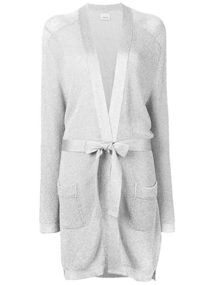 Laneus Waist-tied Fitted Cardigan - Silver
