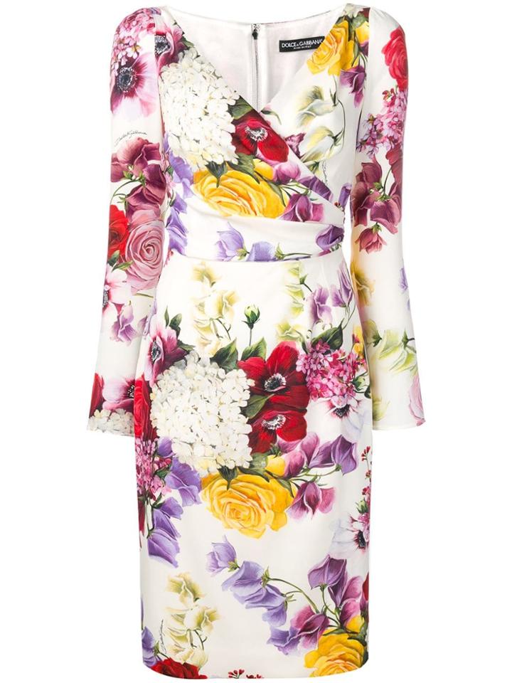 Dolce & Gabbana Floral Print Long-sleeve Dress - White