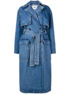 Msgm Double Breasted Denim Trench Coat - Blue