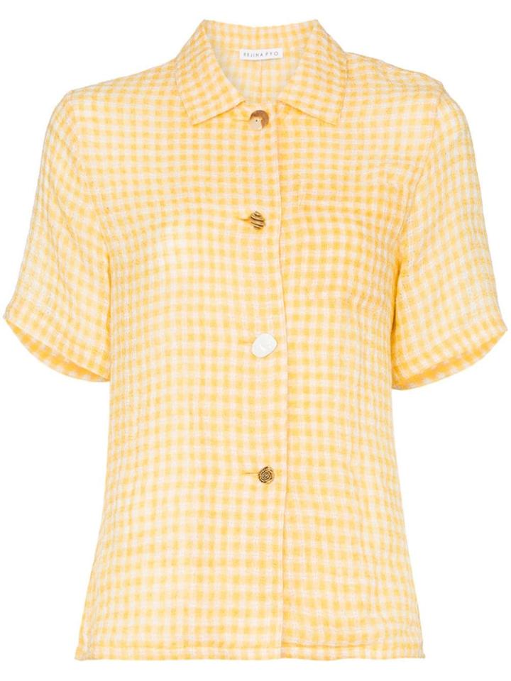 Rejina Pyo Gingham Print Short-sleeved Linen Shirt - Yellow