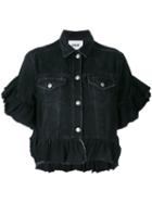 Msgm Ruffled Denim Jacket, Women's, Size: 40, Black, Cotton