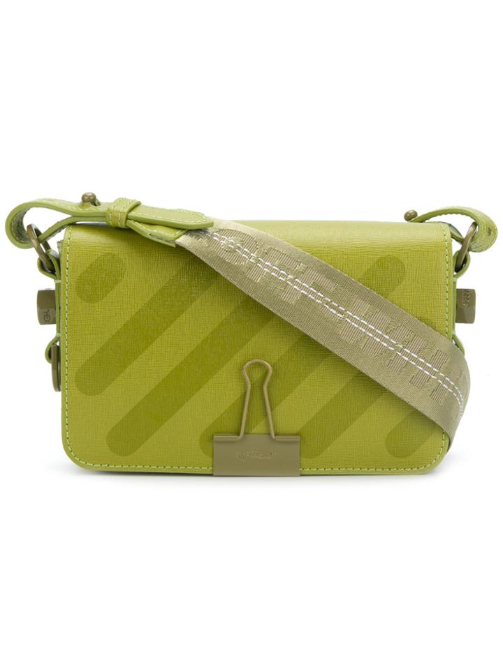 Off-white Striped Binder Clip Bag - Green