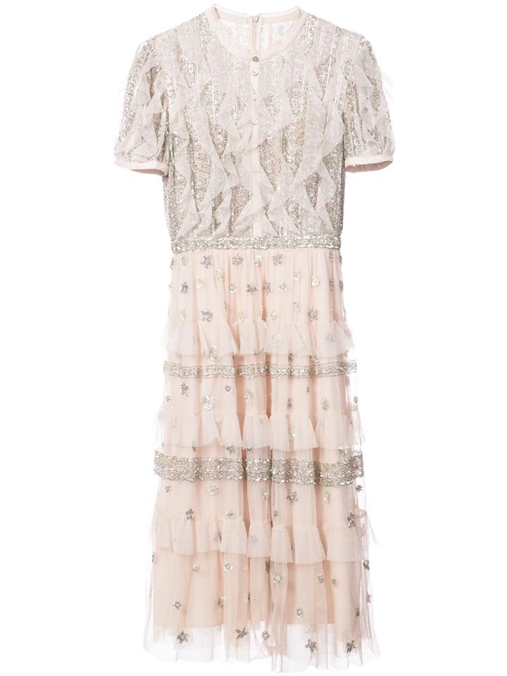 Needle & Thread Sequin Embroidered Ruffled Dress - Pink & Purple