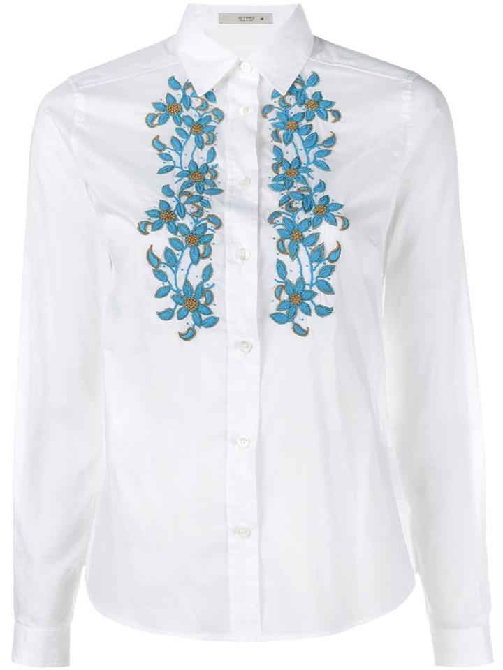 Etro Embroidered Floral Shirt, Women's, Size: 38, Blue, Cotton