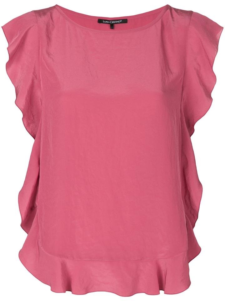 Luisa Cerano Pleated Trim Blouse - Pink & Purple