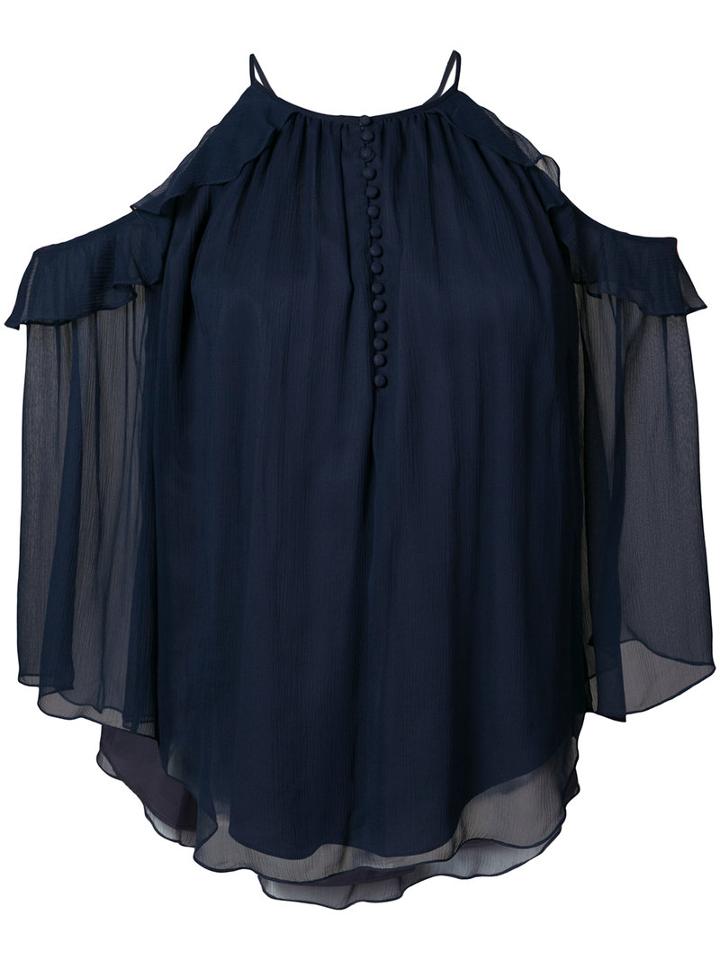 Rachel Zoe - Pleated Rim Halterneck Shirt - Women - Silk/polyester - 12, Blue, Silk/polyester