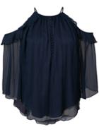 Rachel Zoe - Pleated Rim Halterneck Shirt - Women - Silk/polyester - 12, Blue, Silk/polyester
