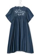 Fendi Kids Embroidered Denim Dress - Blue