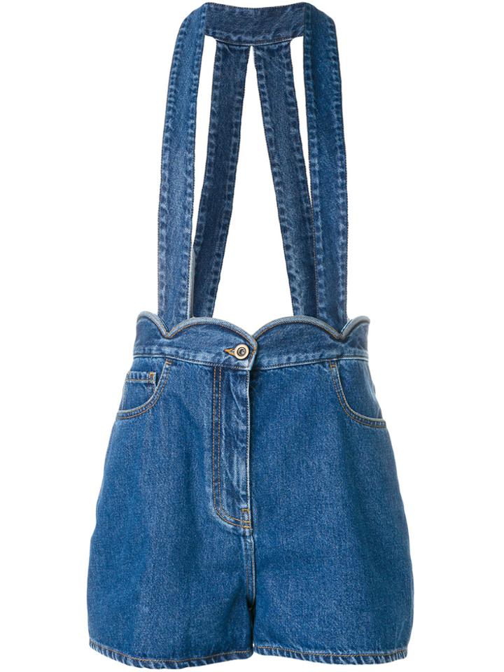Valentino Scalloped Shorts With Braces - Blue