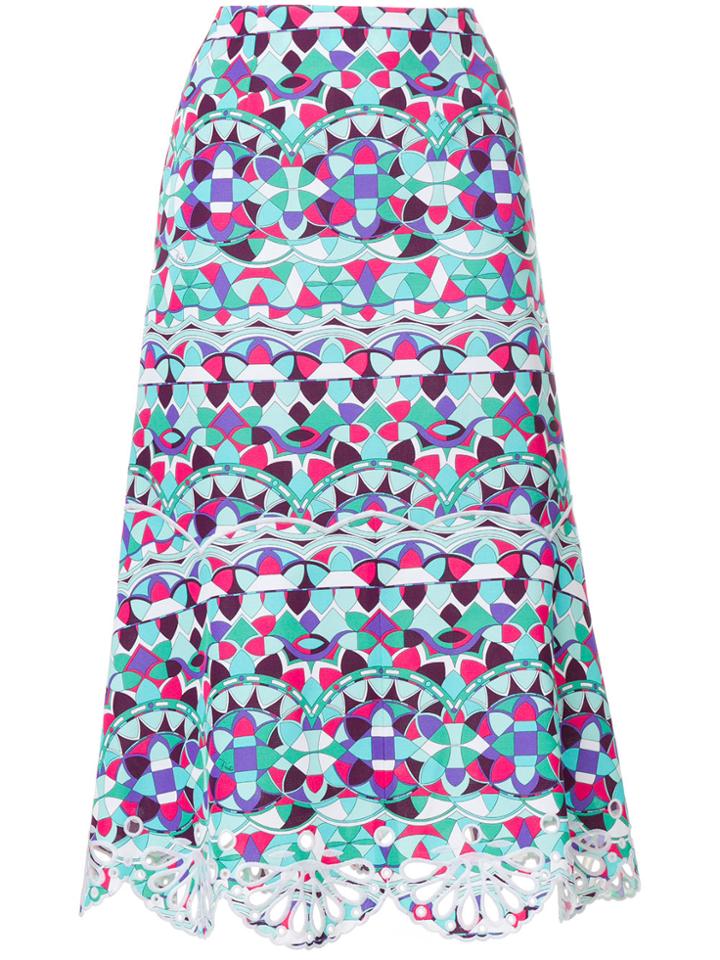 Emilio Pucci Printed Crochet-trimmed Midi Skirt - Multicolour