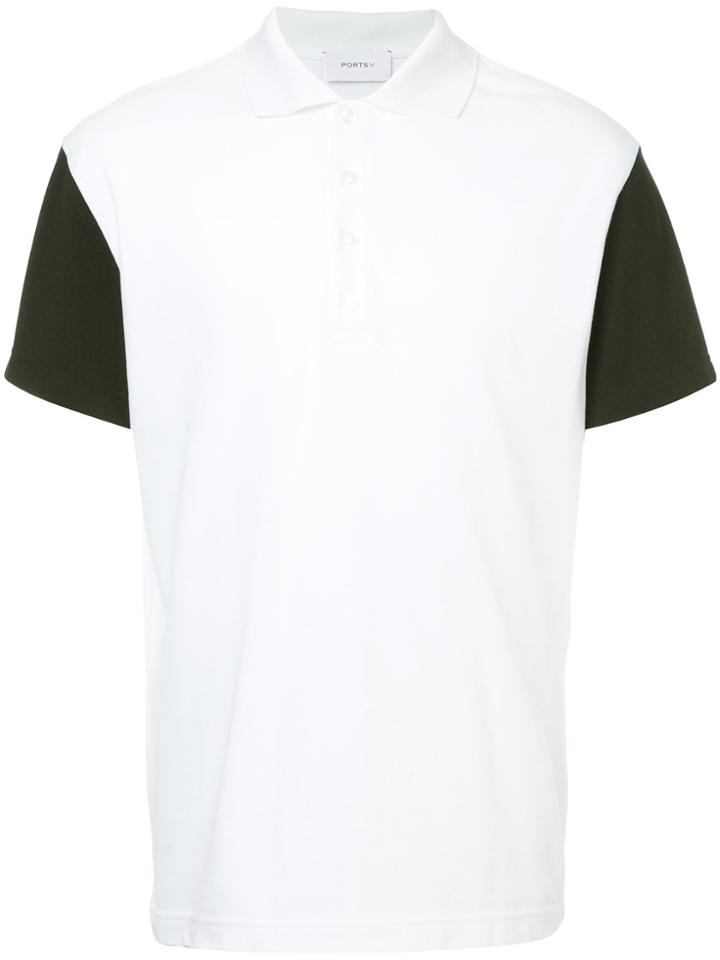 Ports V Contrast Sleeve Polo Shirt - White