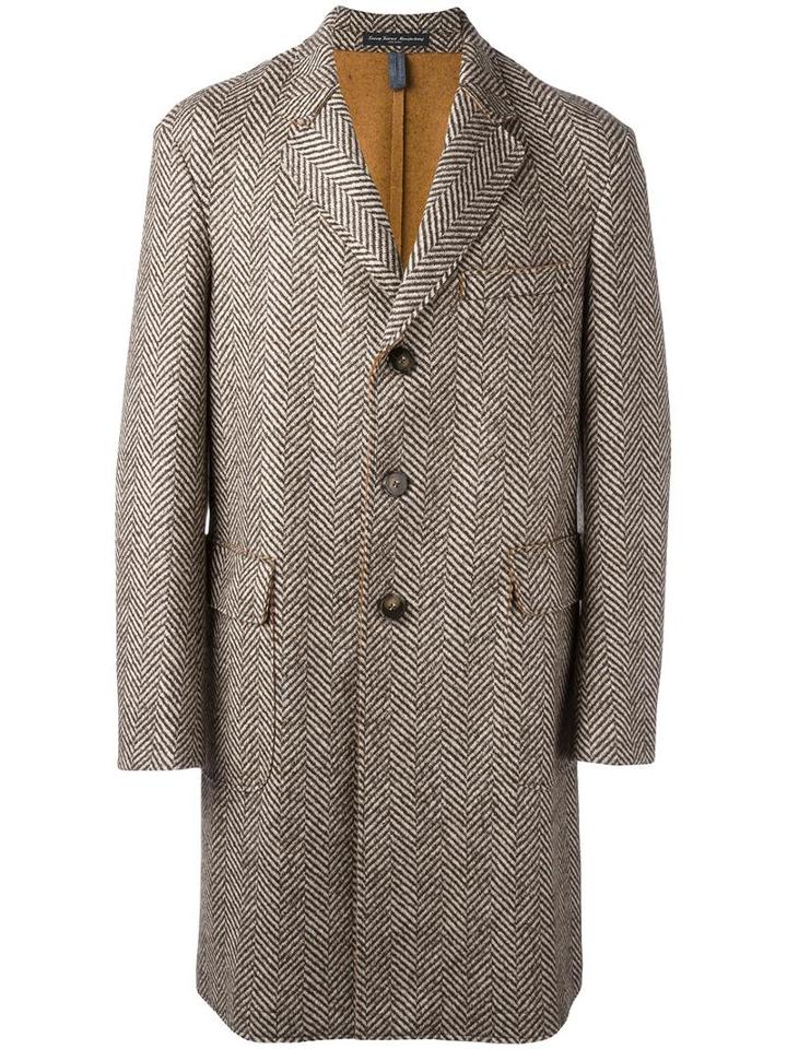 Jacob Cohen Herringbone Pattern Mid Coat, Men's, Size: 48, White, Virgin Wool/polyamide/cotton
