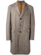 Jacob Cohen Herringbone Pattern Mid Coat, Men's, Size: 48, White, Virgin Wool/polyamide/cotton