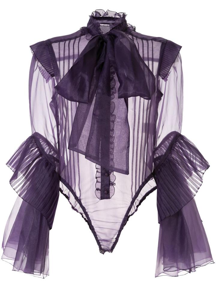 Facetasm Sheer Ruffle Detail Blouse - Purple