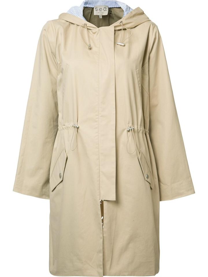 Sea Drawstring Waist Hooded Coat, Women's, Size: Xs, Nude/neutrals, Cotton