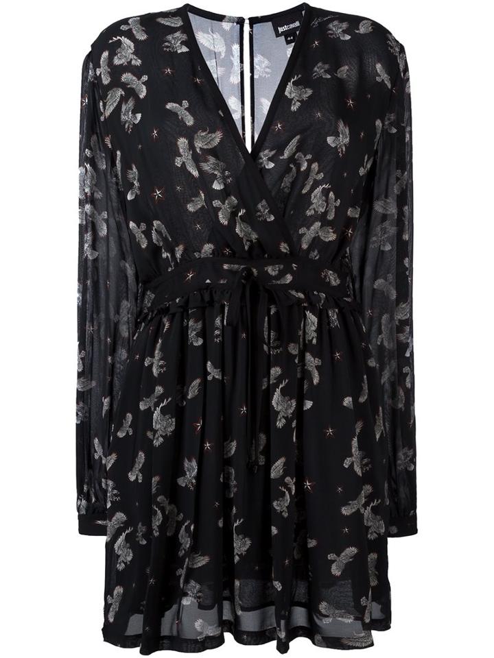 Just Cavalli Eagle Print Dress, Women's, Size: 38, Black, Viscose/polyester