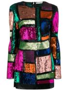 Amen Sequinned Colour Block Mini Dress - Black