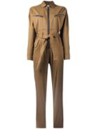 Iro Zipped Belted Jumpsuit, Women's, Size: 40, Brown, Cotton/linen/flax/spandex/elastane
