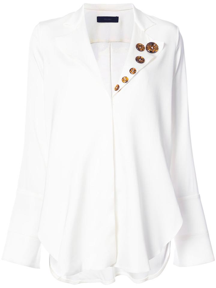 Ellery - Tortoiseshell Embellished Blouse - Women - Silk/spandex/elastane - 10, White, Silk/spandex/elastane