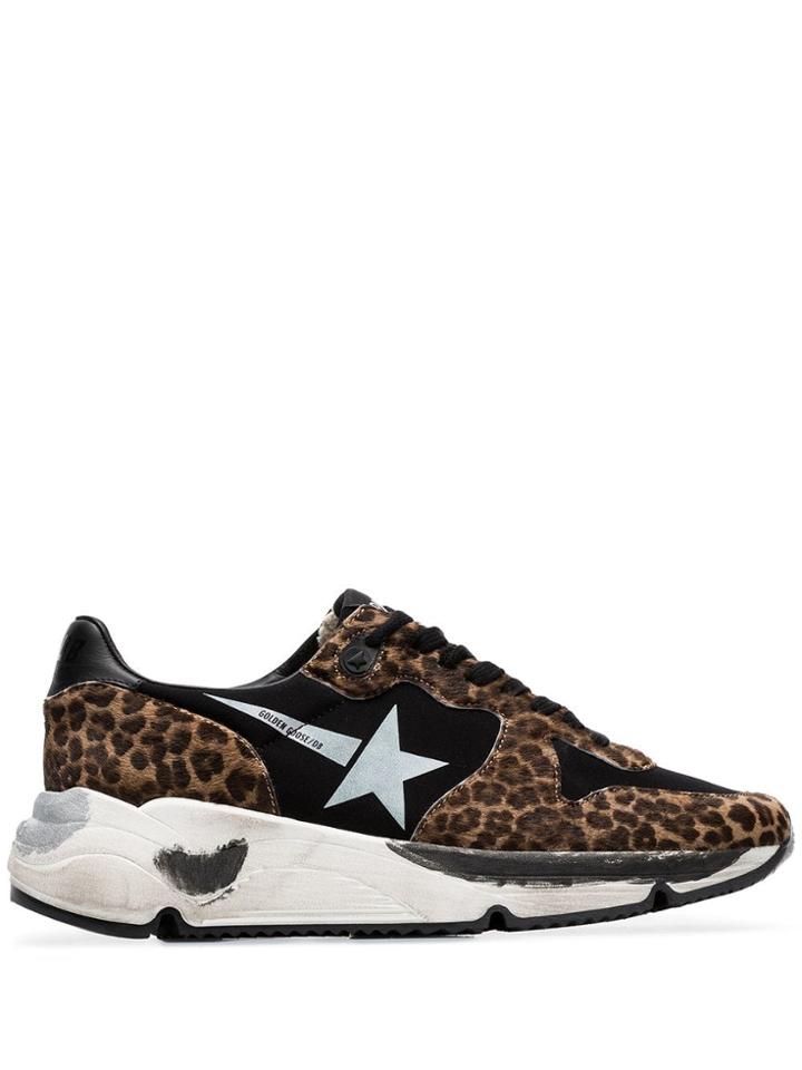 Golden Goose Black Running Sole Leopard Print Low-top Leather Sneakers