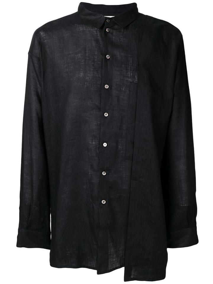 Isabel Benenato Relaxed Linen Shirt - Black