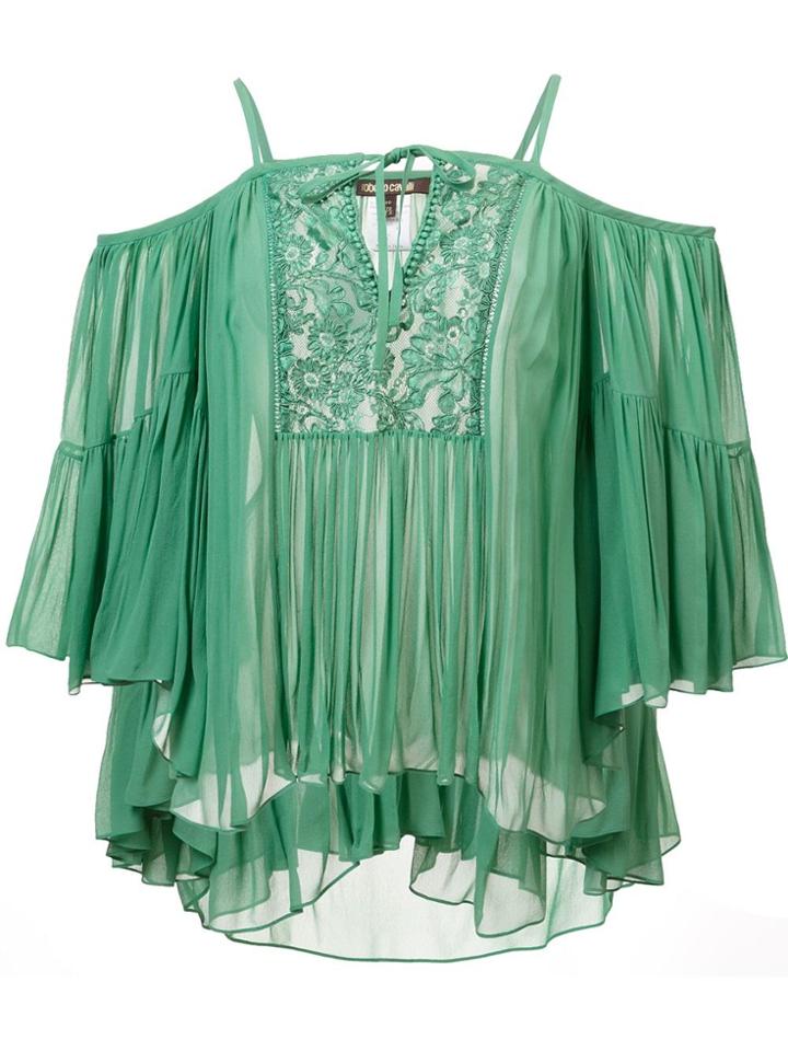 Roberto Cavalli Cold Shoulder Keyhole Top - Green
