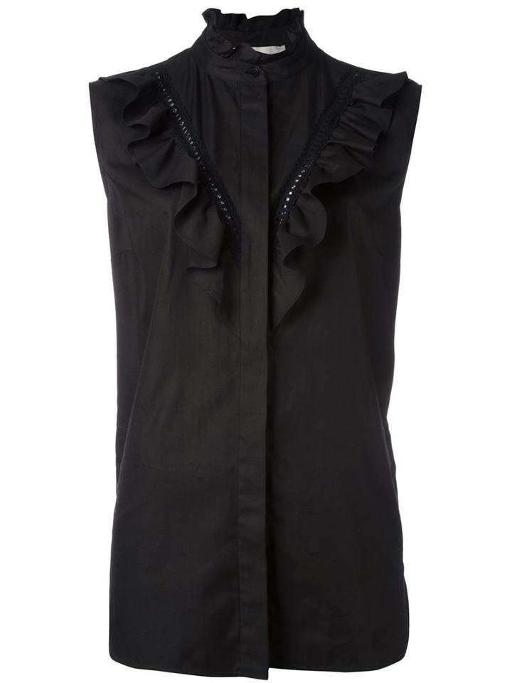 Stella Mccartney - Ruffle Detail Sleeveless Shirt - Women - Cotton - 44, Black, Cotton