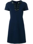 Tory Burch Embellished Neck Shift Dress - Blue