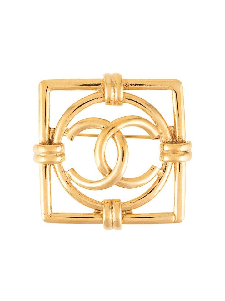 Chanel Vintage Geometric Cc Brooch - Gold