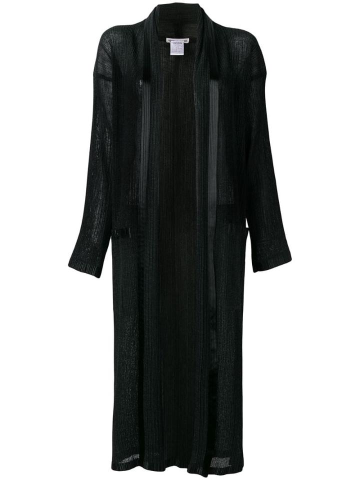 Issey Miyake Pre-owned Long Pleated Open Front Jacket - Black