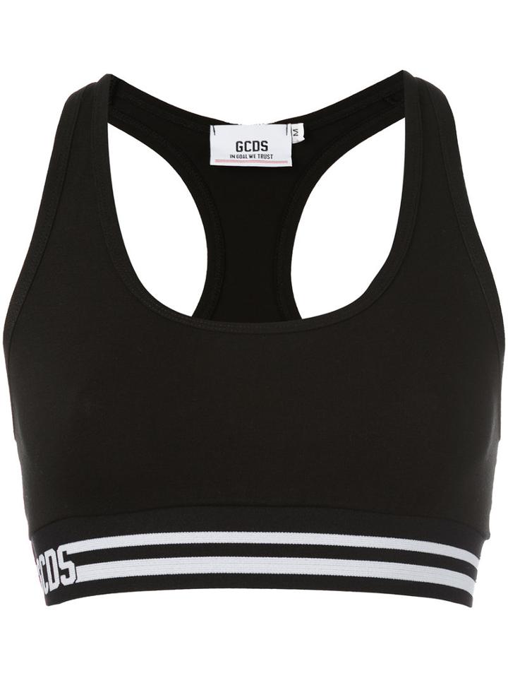 Gcds - Striped Hem Crop Top - Women - Cotton/spandex/elastane - M, Black, Cotton/spandex/elastane