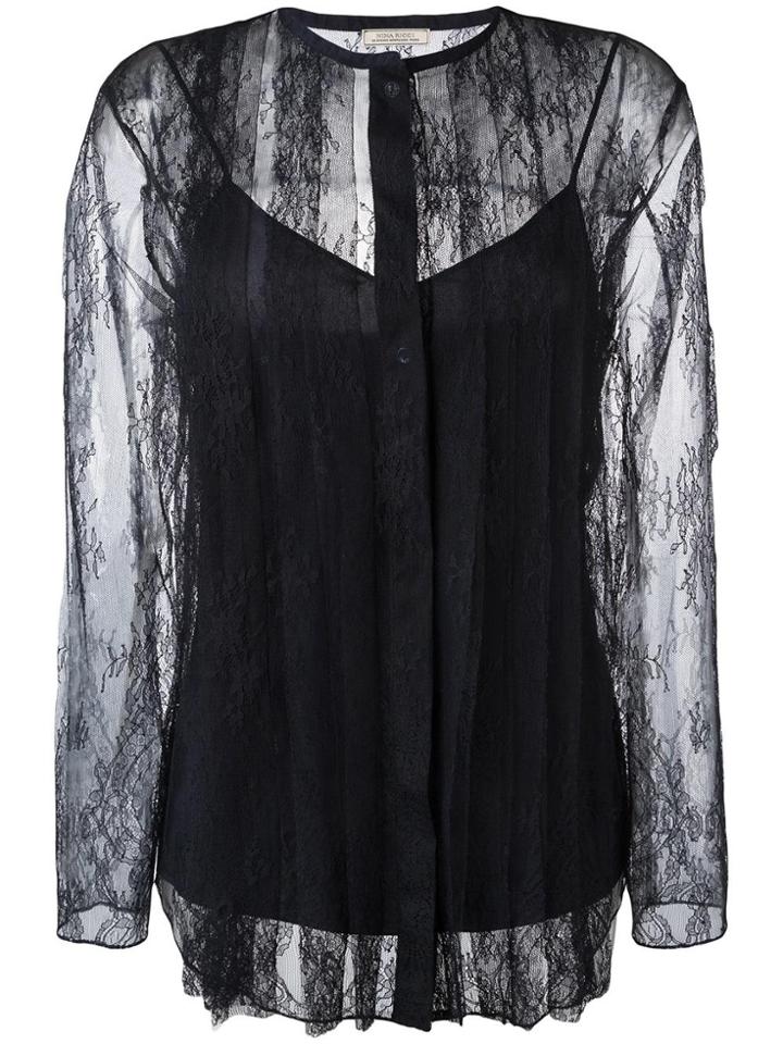 Nina Ricci Striped Lace Blouse - Blue