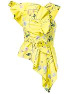 Self-portrait Floral Print Asymmetric Peplum Top - Yellow & Orange