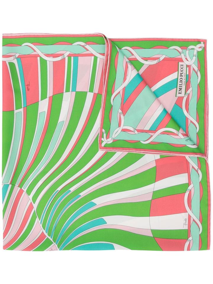 Emilio Pucci Shell Print Silk-twill Scarf - Green