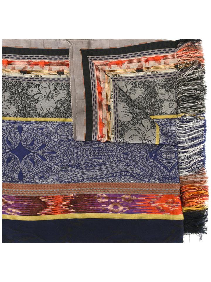 Etro Frayed Edge Scarf, Men's, Blue, Polyester/ramie/cotton/viscose