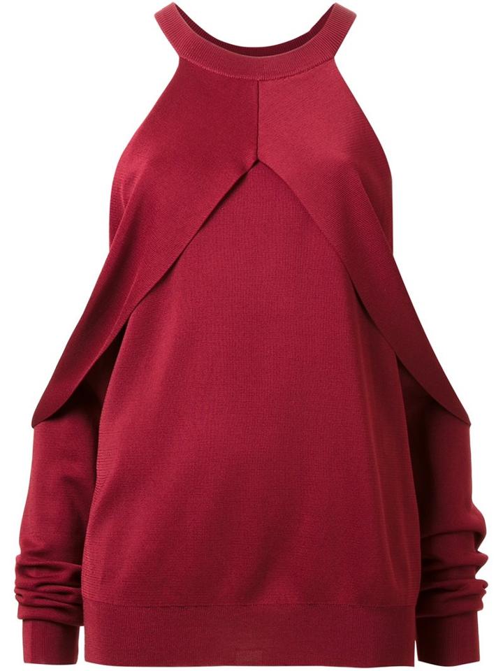 Dion Lee Draped Cut-out Sleeve Sweater, Women's, Size: 4, Red, Nylon/rayon