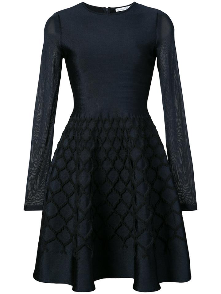 Oscar De La Renta Net-overlay Flared Dress - Blue