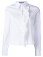 Prada Ruffled Trim Shirt, Women's, Size: 38, White, Cotton/polyamide/spandex/elastane