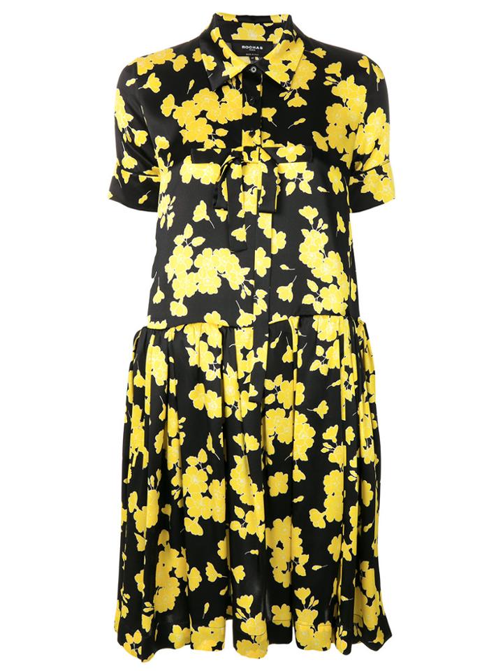 Rochas Floral Print Flared Shirt Dress - Black
