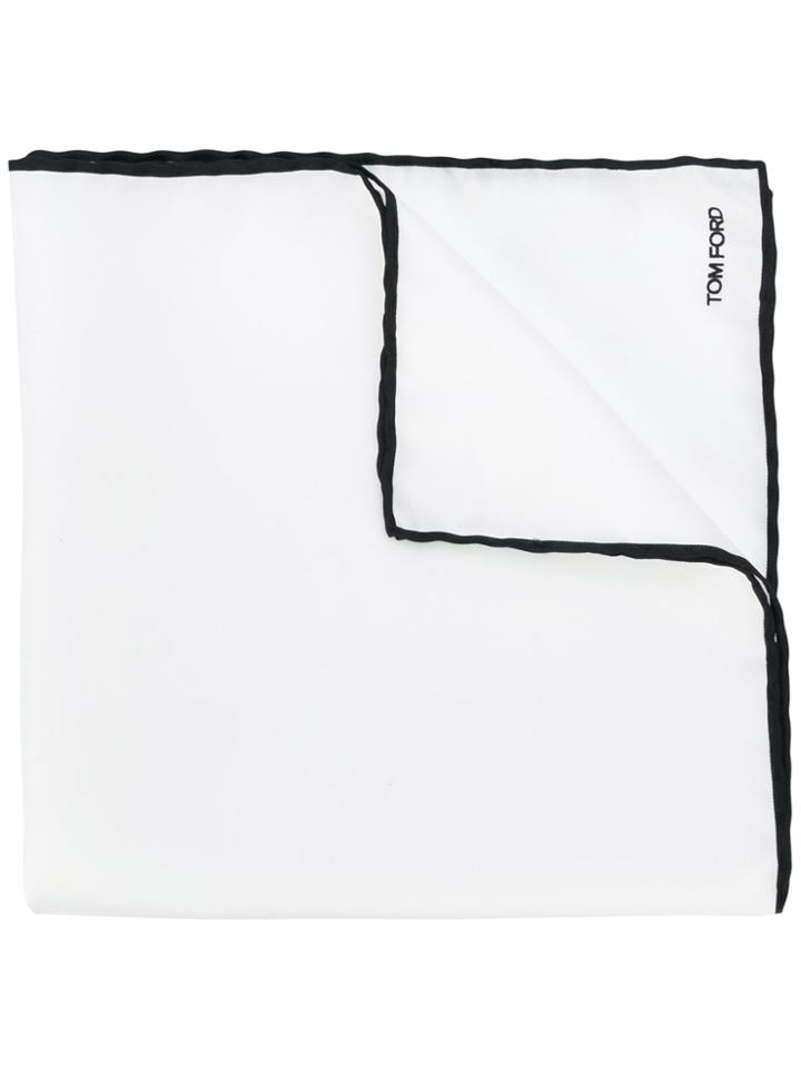 Tom Ford Embroidered Logo Pocket Square - White