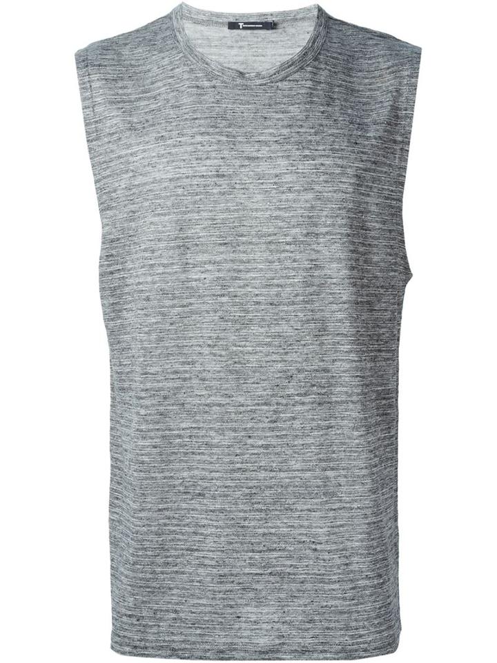 T By Alexander Wang Striped Tank Top, Men's, Size: M, Grey, Linen/flax