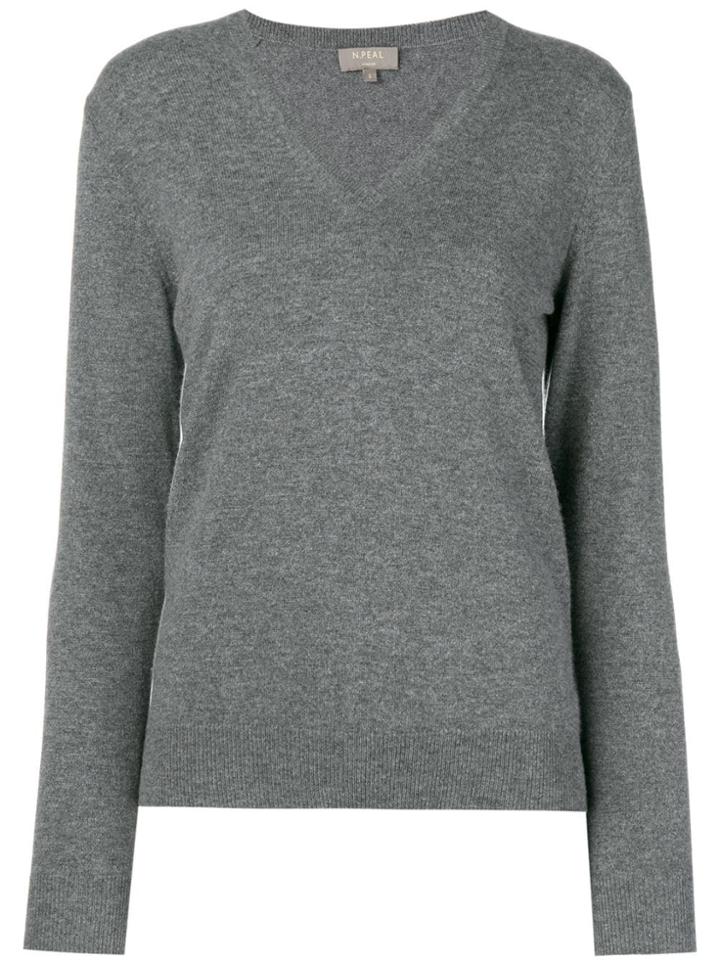 N.peal V Neck Knitted Sweater - Grey