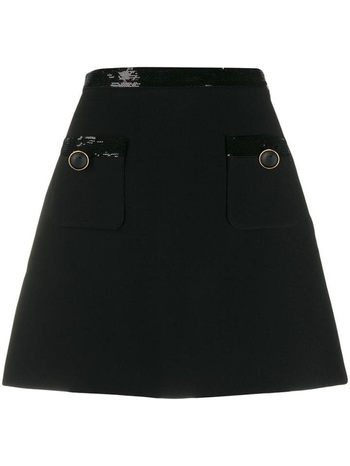Miu Miu Sequin Trim A-line Skirt - Black