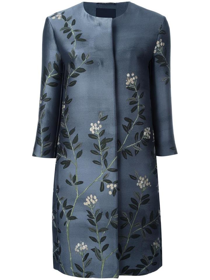 Max Mara Leaves Jacquard Mid Coat, Women's, Size: 46, Grey, Polyester