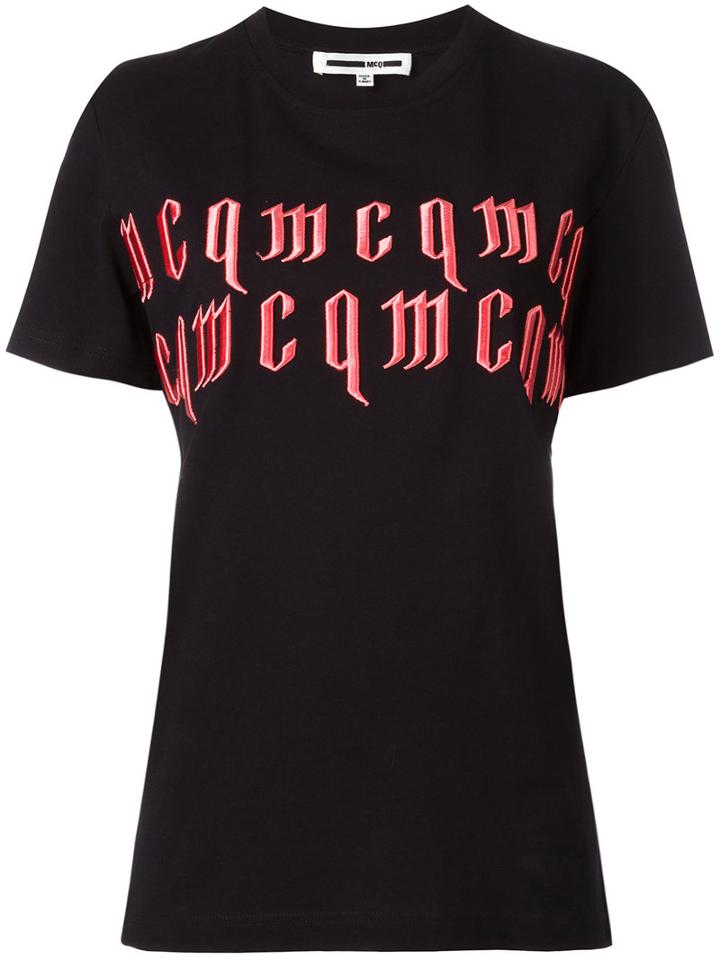Mcq Alexander Mcqueen Logo Embroidered T-shirt, Women's, Size: Xl, Black, Cotton