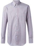 Canali Double Checked Button Down Shirt, Men's, Size: Large, Blue, Cotton