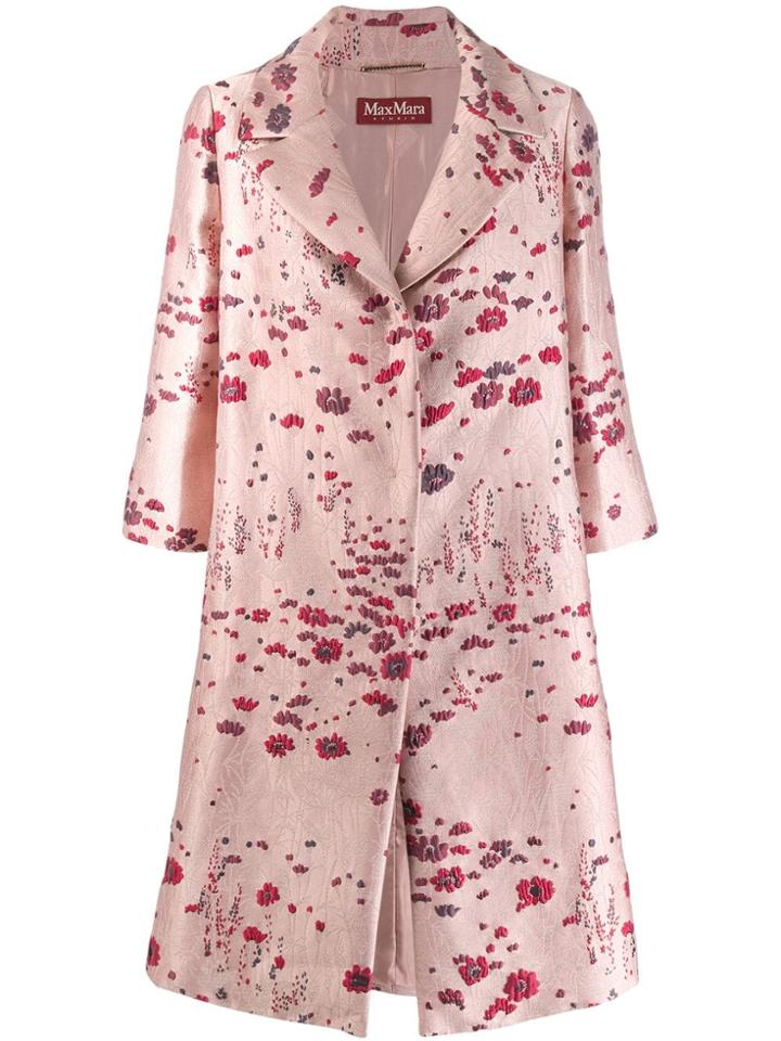 Max Mara Floral Jacquard Coat - Pink