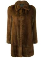 Blancha Buttoned Mid Coat, Women's, Size: 42, Brown, Mink Fur/viscose