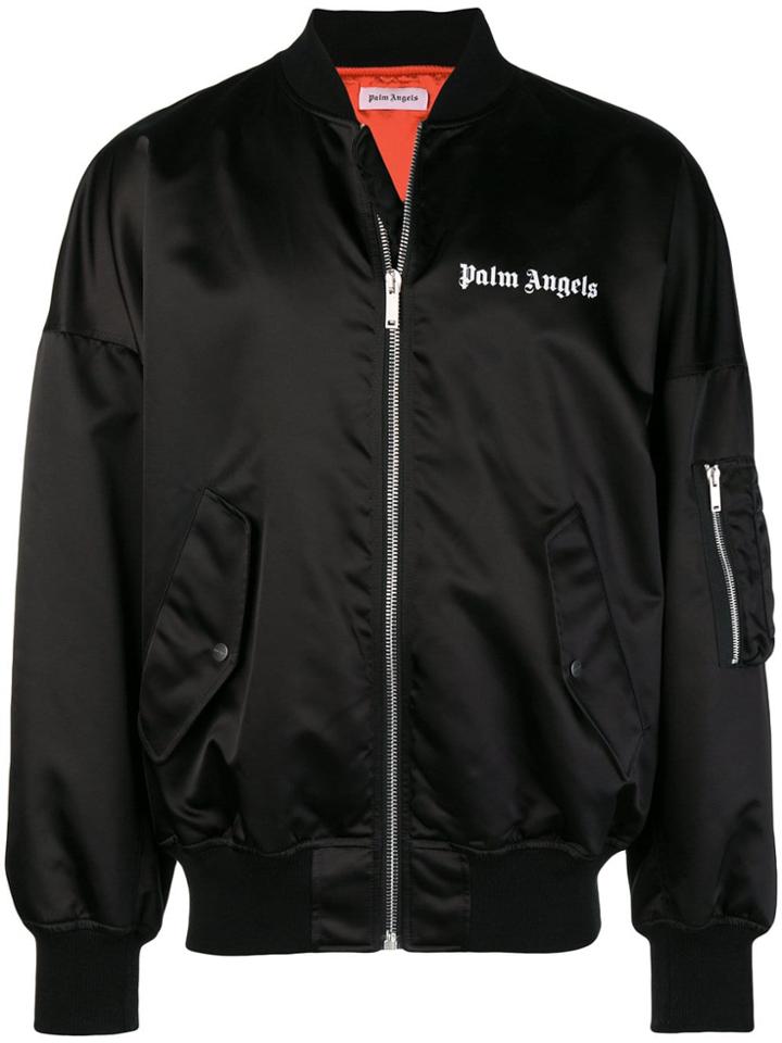 Palm Angels Zipped Logo Bomber Jacket - Black
